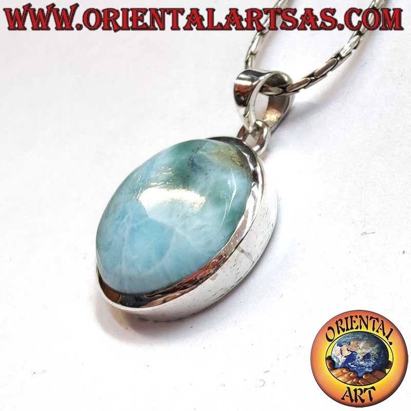 Pendentif Argent 925 Larimar Naturel | Ø 20mm Design Minimaliste