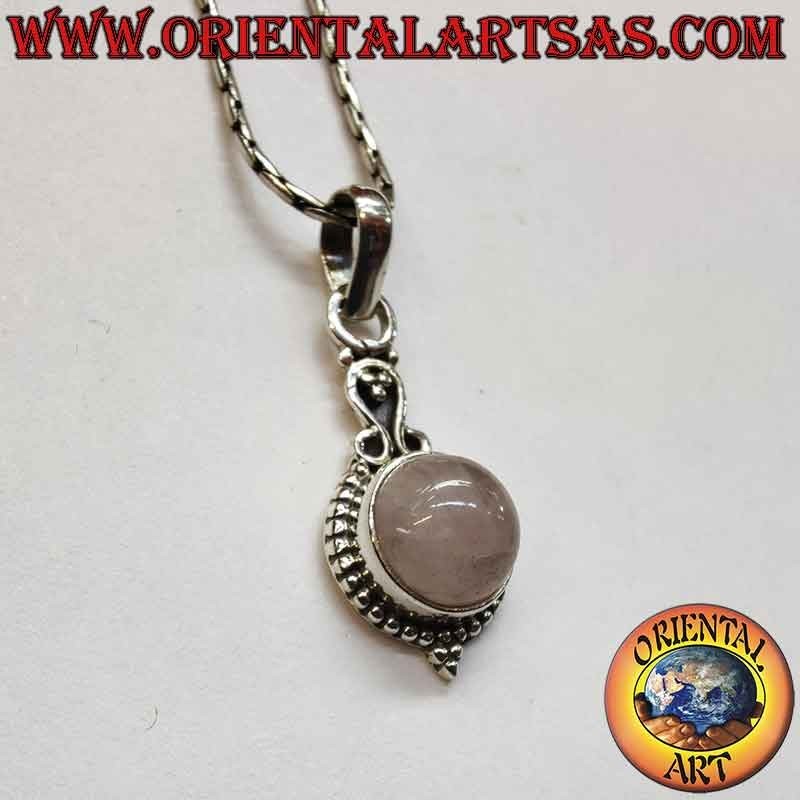 Rose Quartz Beads Top Decorations Pendant 925 Silver 30mm | Oriental Art