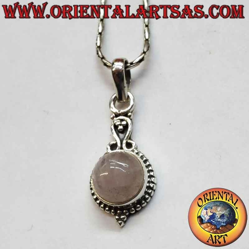 Rose Quartz Beads Top Decorations Pendant 925 Silver 30mm | Oriental Art