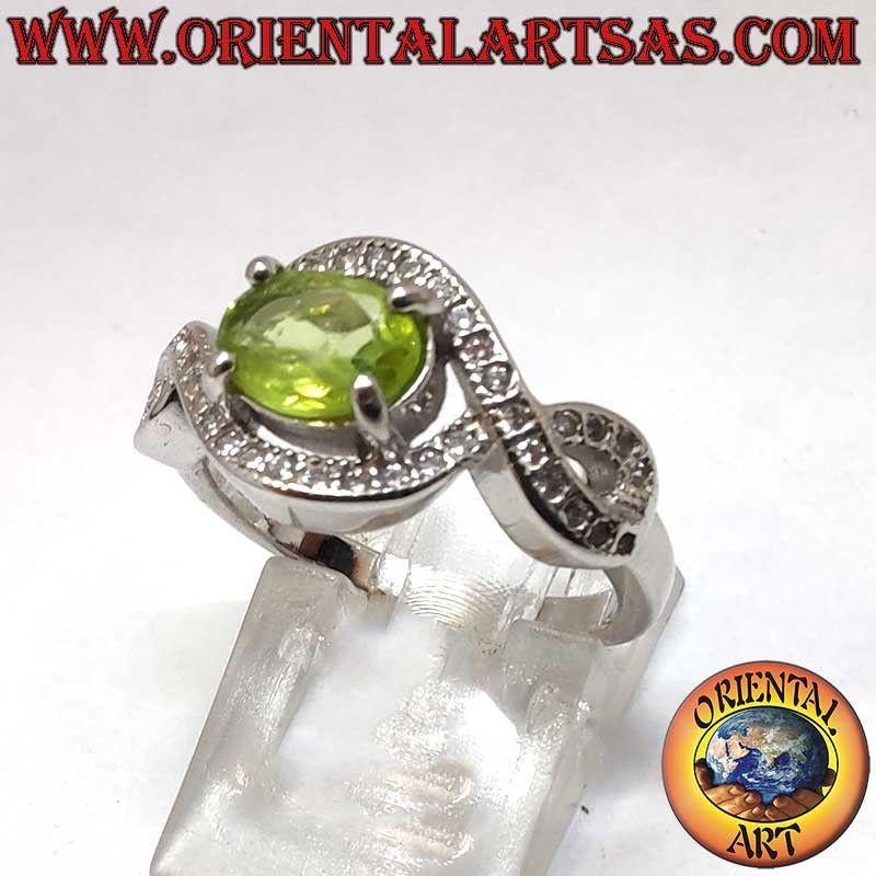 Natural Oval Peridot Infinity Knot Ring 925 Silver | Oriental Art