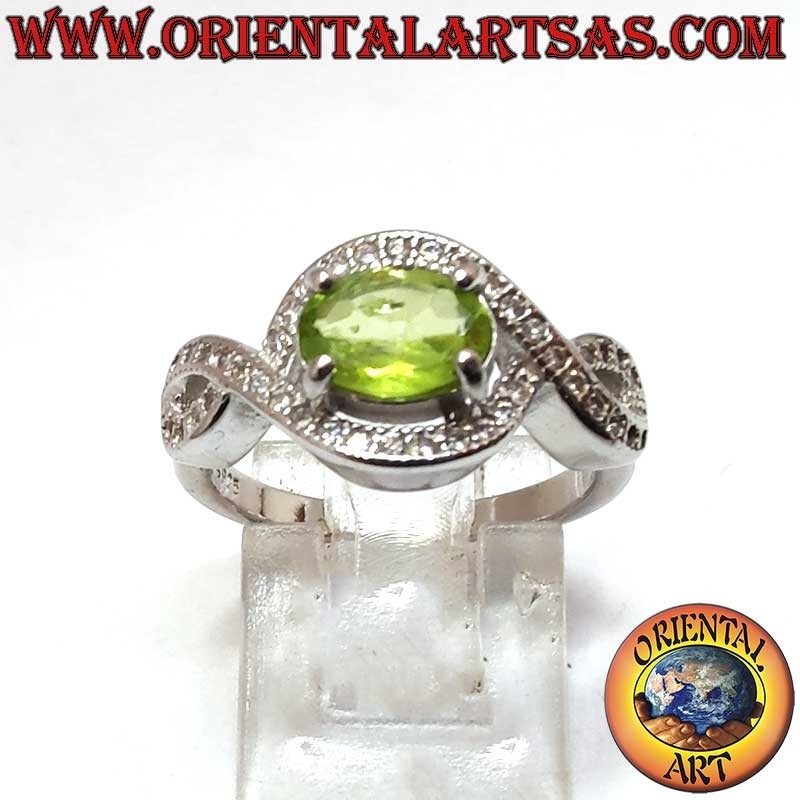 Natural Oval Peridot Infinity Knot Ring 925 Silver | Oriental Art