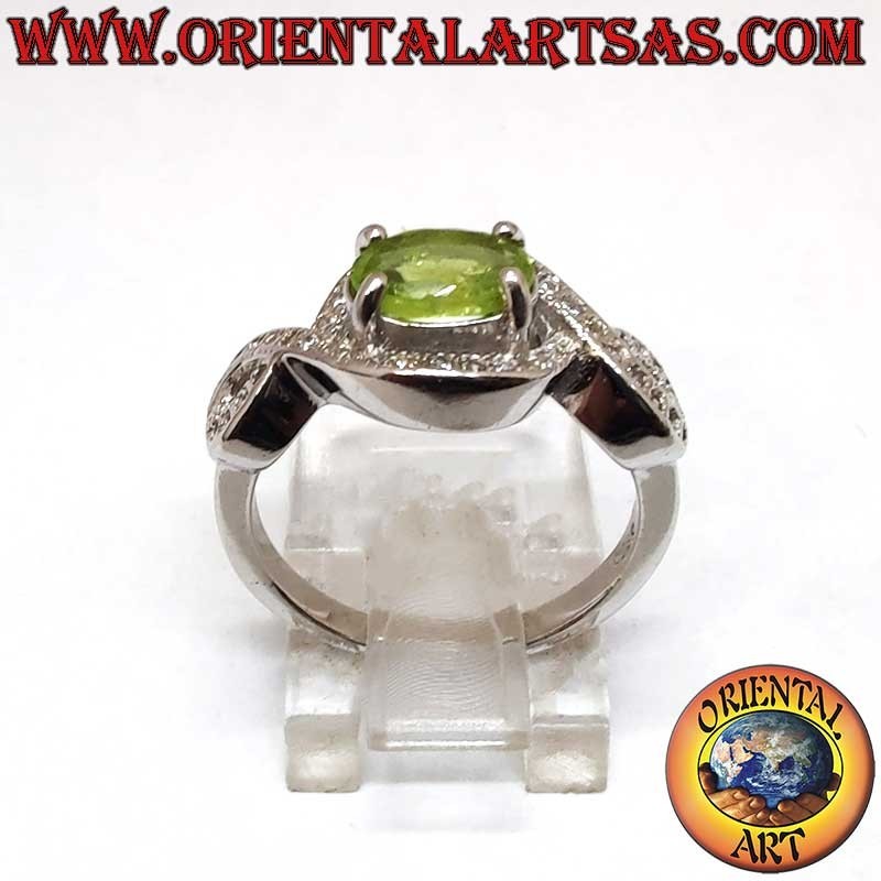 Bague Péridot Naturel Ovale Nœud Infini Argent 925 | Oriental Art