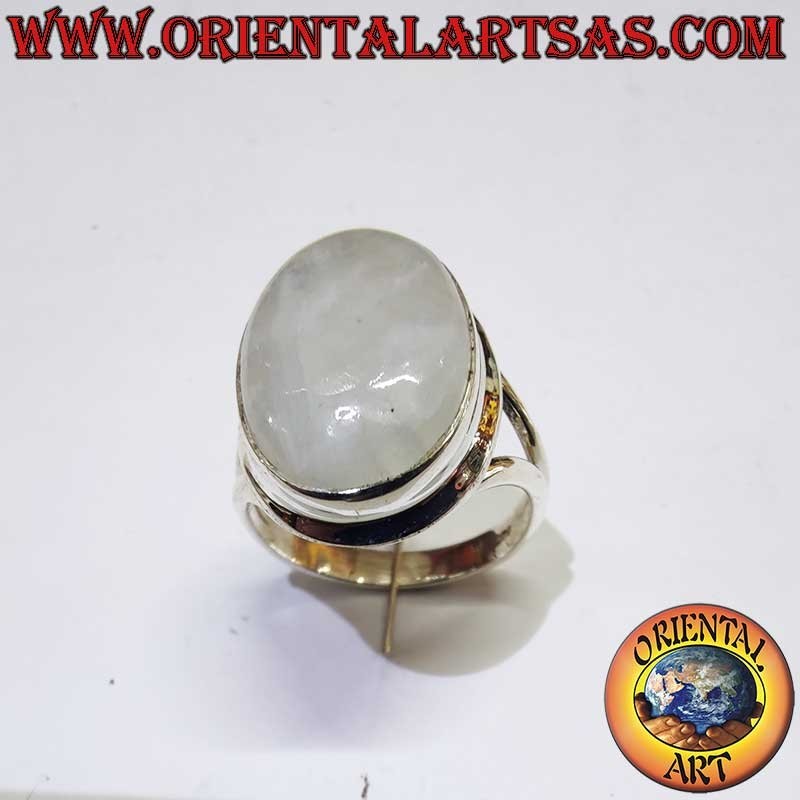 Anello Pietra Luna Arcobaleno Ovale Montatura V Argento 925 13x16mm | Oriental Art