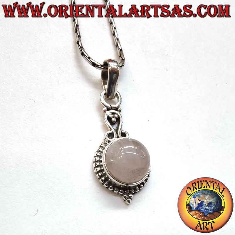 Ciondolo Quarzo Rosa Tondo Sfere Decorazioni Argento 925 - Gioiello Amore Oriental Art
