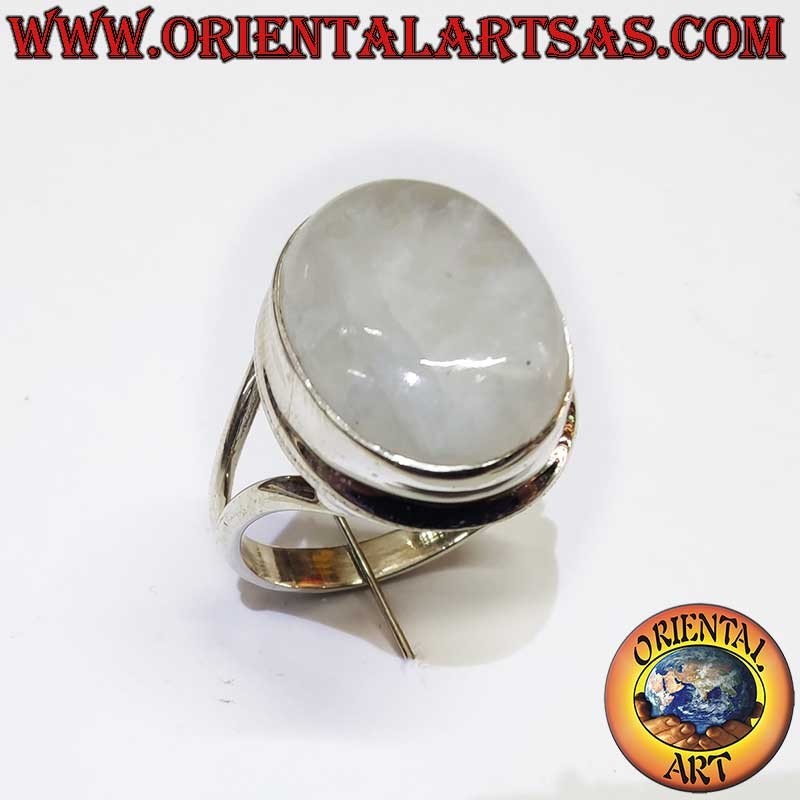 Bague Pierre Lune Arc-en-Ciel Ovale Monture V Argent 925 13x16mm | Oriental Art