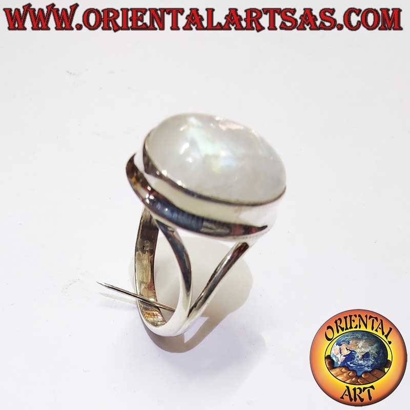 Oval Rainbow Moonstone V-Setting Ring 925 Silver 13x16mm | Oriental Art