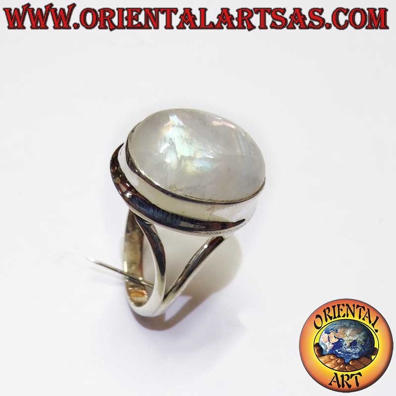 Ovaler Regenbogen-Mondstein V-Fassung Ring 925 Silber 13x16mm | Oriental Art