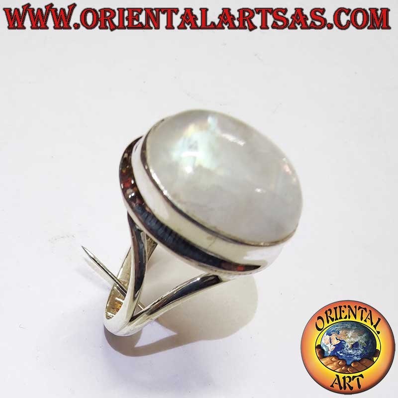 Anillo Piedra Luna Arcoíris Oval Montura V Plata 925 13x16mm | Oriental Art