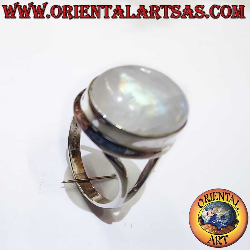 Ovaler Regenbogen-Mondstein V-Fassung Ring 925 Silber 13x16mm | Oriental Art