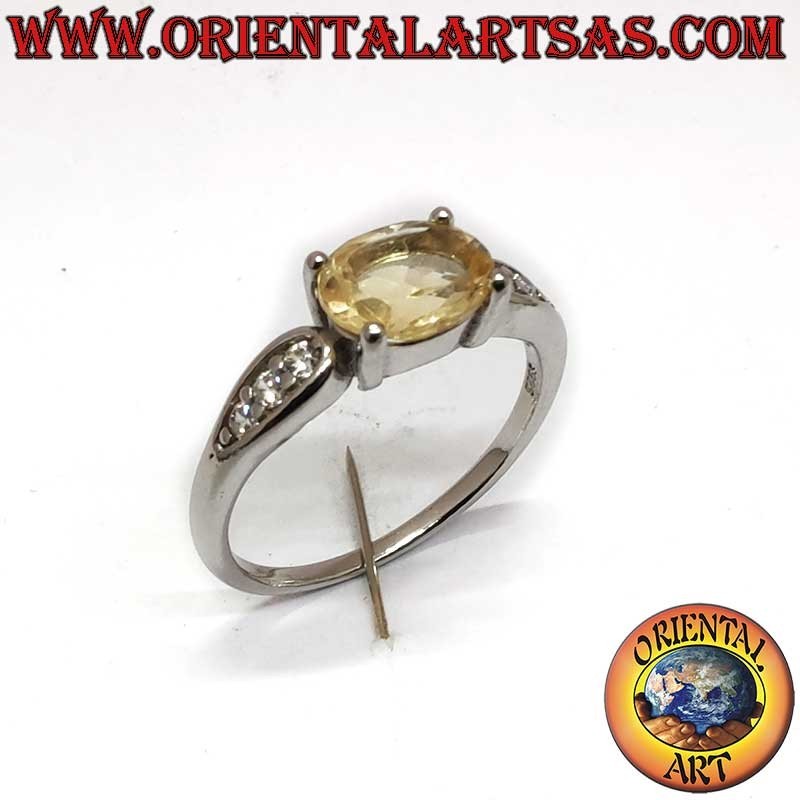 Natürlicher Ovaler Topaz Diagonal Gesetzt Ring 925 Silber Rhodiniert | Oriental Art