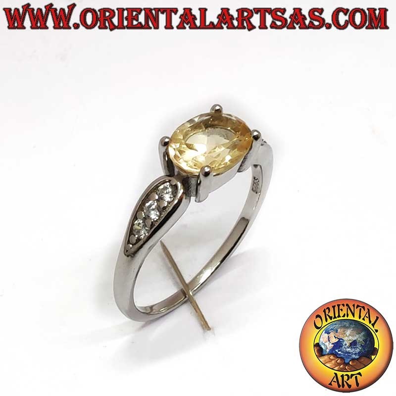 Anillo Topacio Natural Oval Diagonal Zircones Plata 925 Rhodiada | Oriental Art