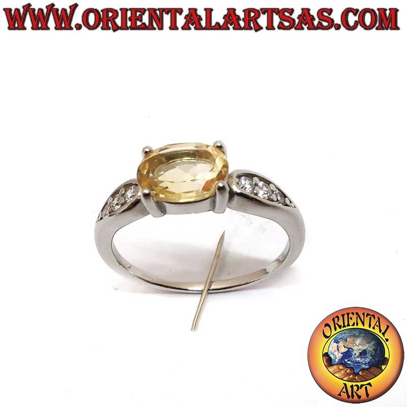 Natürlicher Ovaler Topaz Diagonal Gesetzt Seiten Zirkone Ring 925 Silber Rhodiniert - Eleganter Schmuck Oriental Art