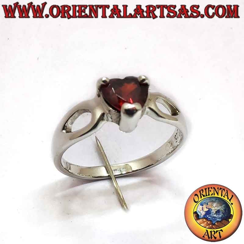 Anillo Corazón Granate Gota Calada Plata 925 5x5mm | Oriental Art