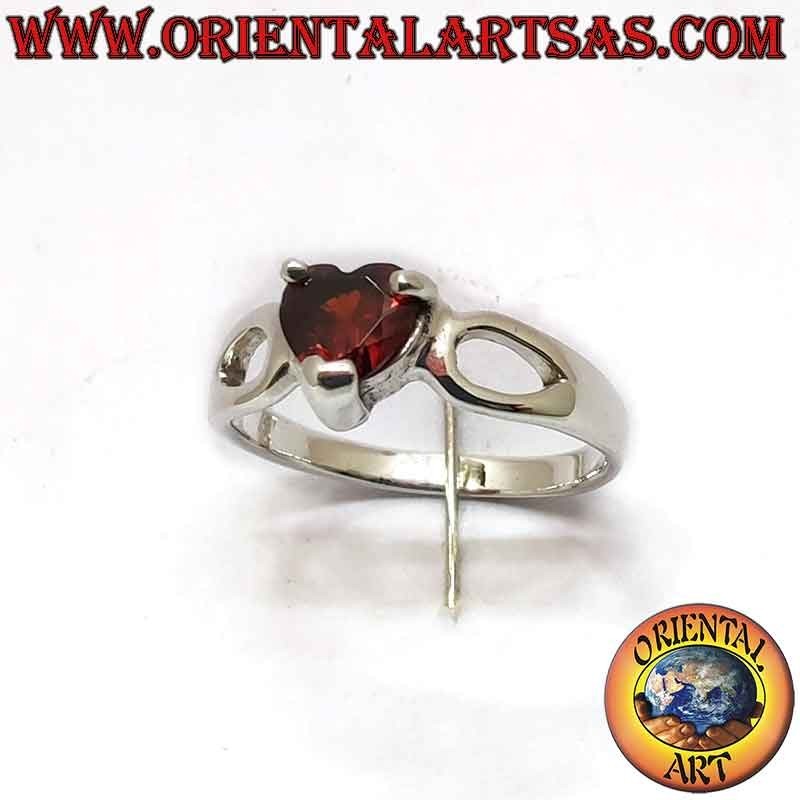 Anillo Corazón Granate Gota Calada Plata 925 5x5mm | Oriental Art