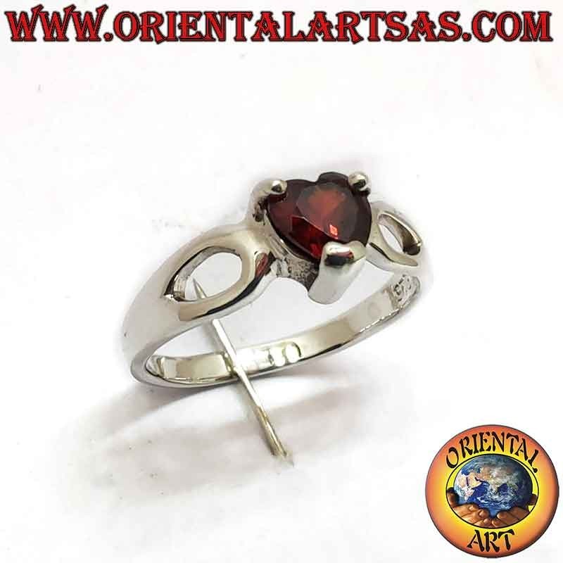 Anillo Corazón Granate Gota Calada Plata 925 5x5mm | Oriental Art