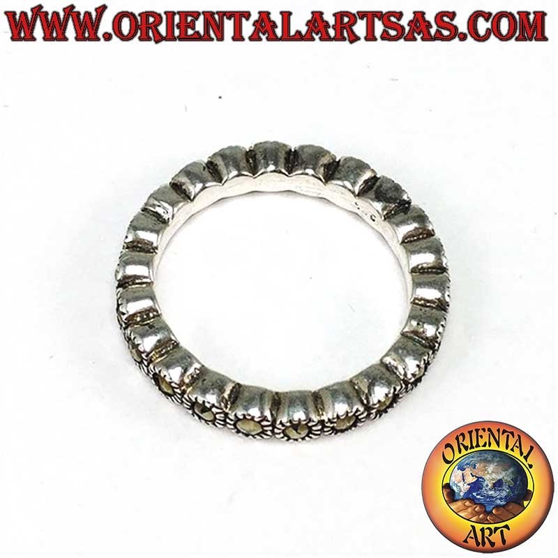 Bague Chevalière Argent 925 Marcasites Serties Individuellement