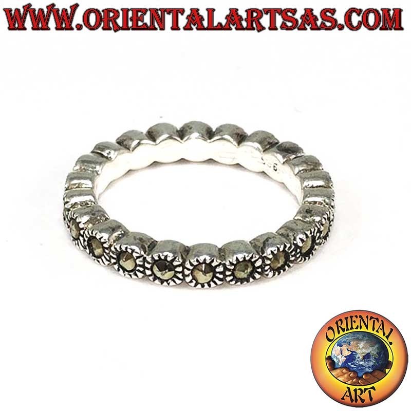 925 Silver Band Ring Individually Set Marcasites Vintage