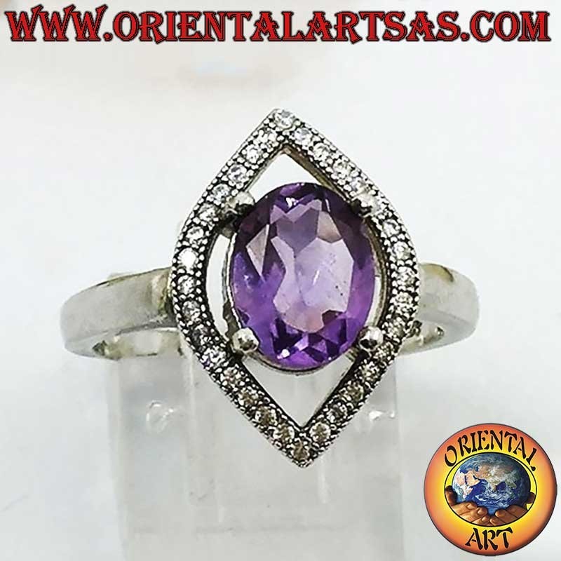 925 Sterling Silver Ring with Natural Amethyst and Zirconia | Navetta Design