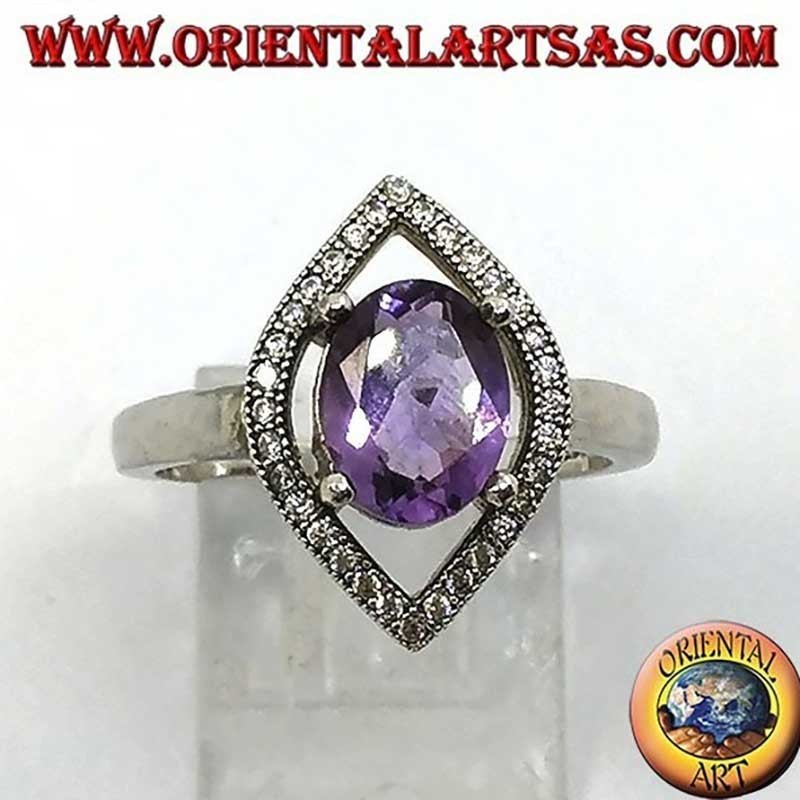 Bague en argent sterling 925 avec améthyste naturelle et zircone