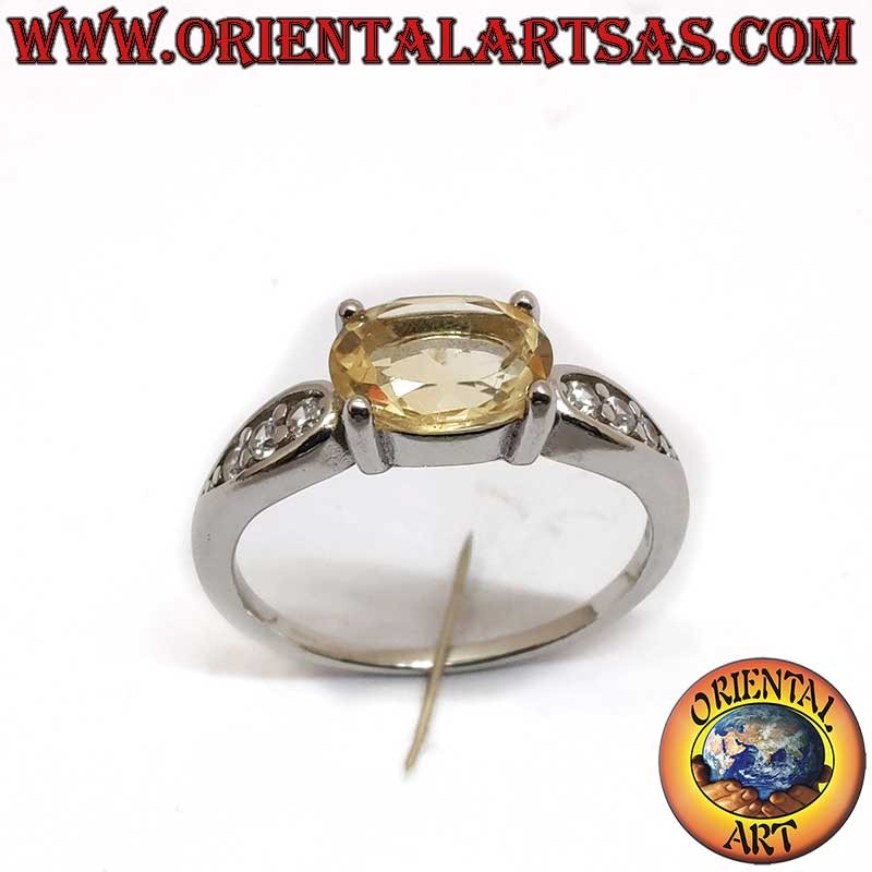 Anillo Topacio Natural Oval Diagonal Zircones Plata 925 Rhodiada - Joyería Elegante Oriental Art