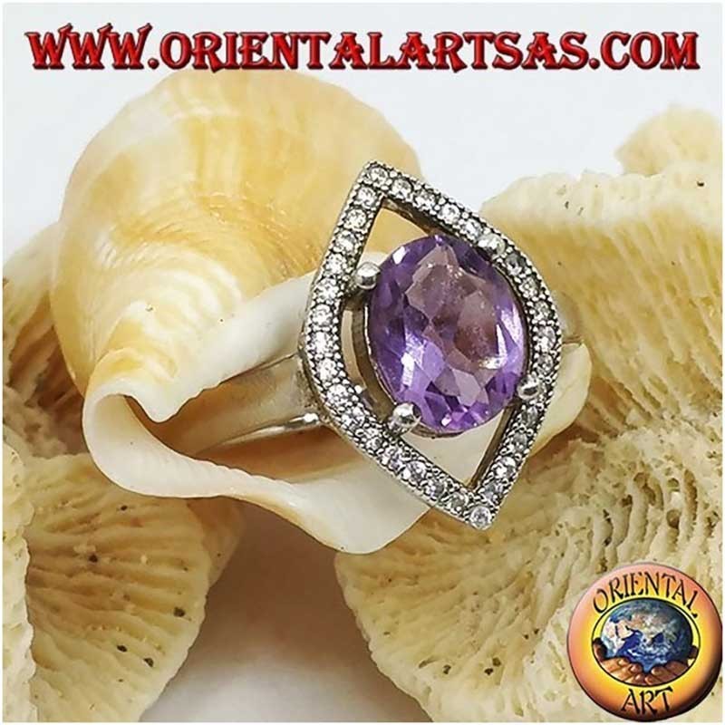 925 Sterling Silver Ring with Natural Amethyst and Zirconia | Navetta Design