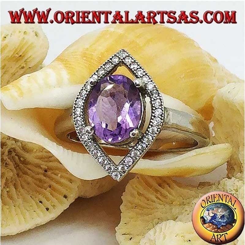 Ring aus 925er Sterlingsilber mit natürlichem Amethyst und Zirkonia