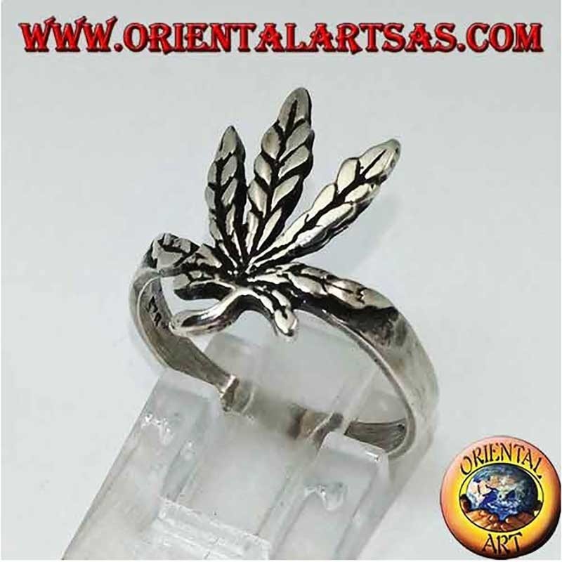 Handmade 925 Silver Ring Carved Marijuana Leaf