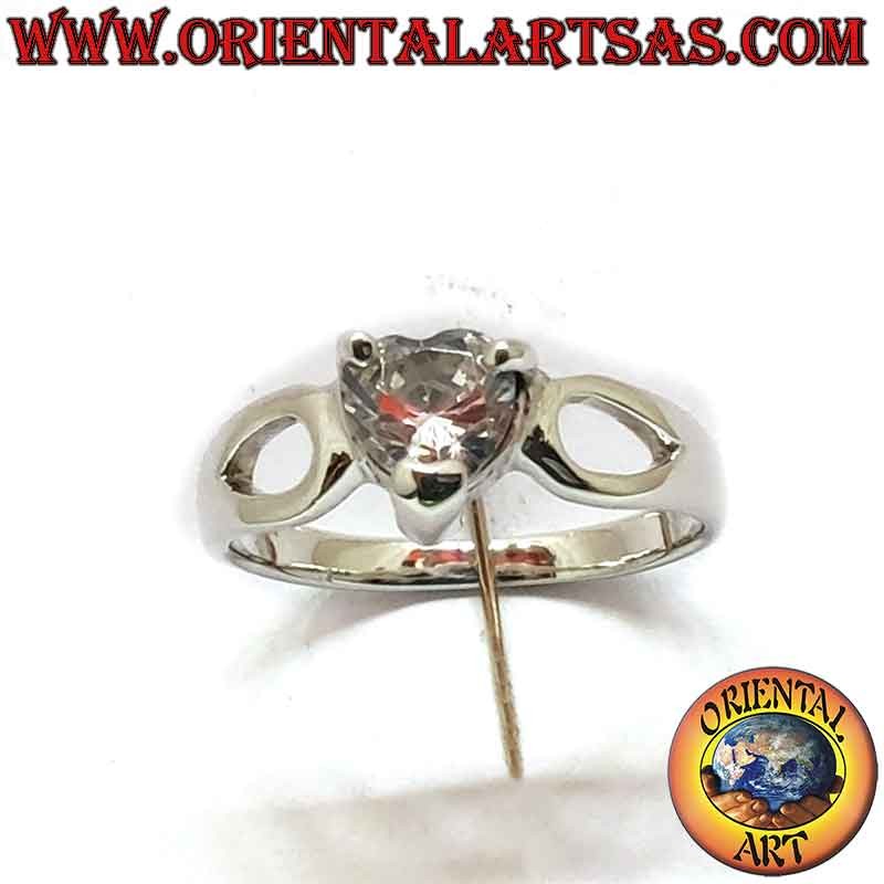 Anello Cuore Zircone Goccia Traforata Argento 925 - Gioiello Romantico Oriental Art