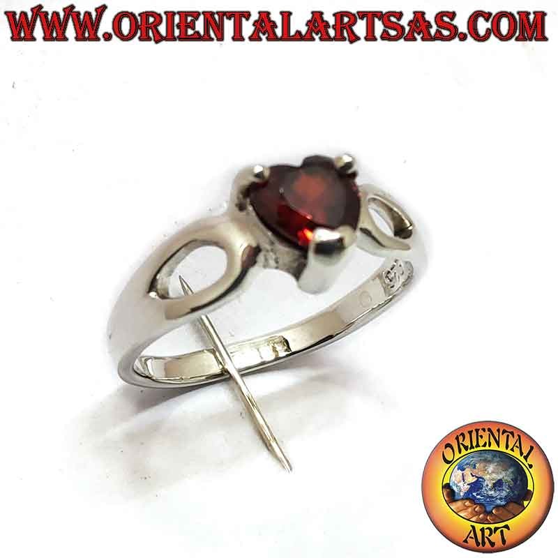 Anillo Corazón Granate Gota Calada Laterales Plata 925 - Joyería Romántica Oriental Art