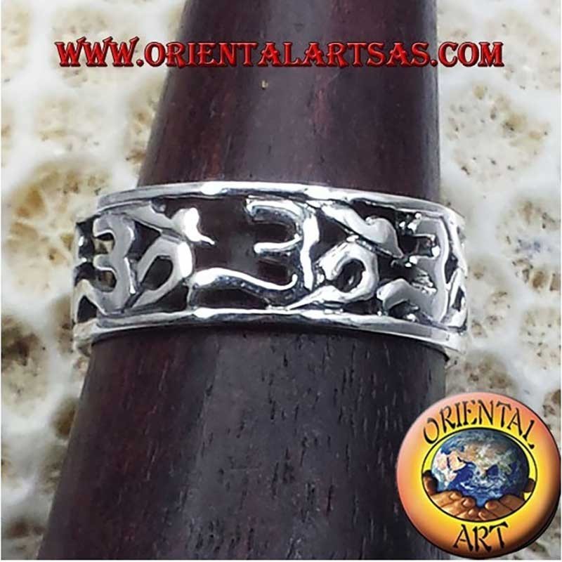 Bague Chevalière Argent 925 Om Ajouré Syllabe Sacrée 8 mm 5g