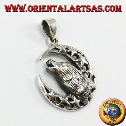 Silber Anhänger Wolf auf den Mond kauen