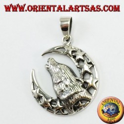 Pendentif en argent Loup mâchant à la lune