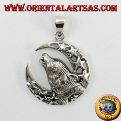 Colgante de plata Lobo masticando a la luna