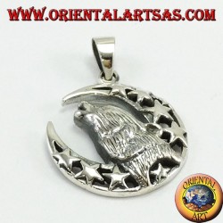 Pendentif en argent Loup mâchant à la lune