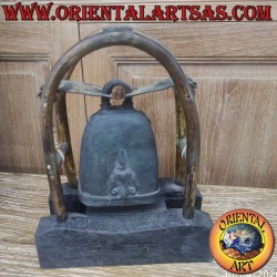 Cloche en bronze antique – Éléphant à trois têtes Airavata en haut relief 3D – Villages Karen de Birmanie – Poids : 780 grammes