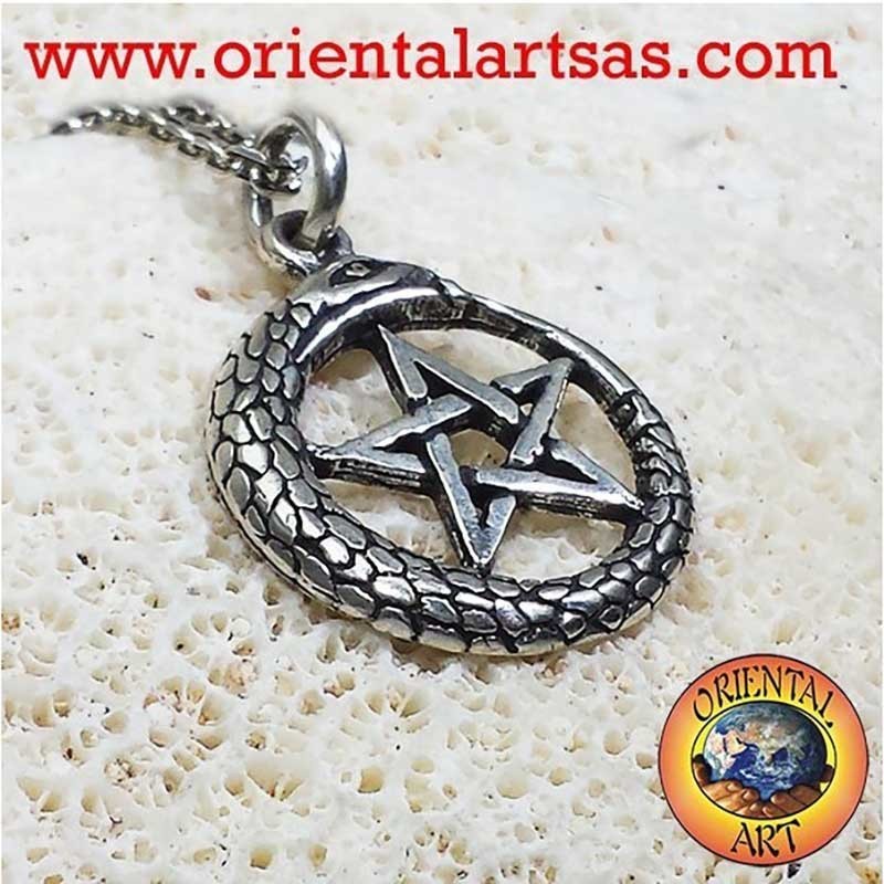 Ciondolo Argento 925 Ouroboros Pentacolo Serpente Eternità Protezione