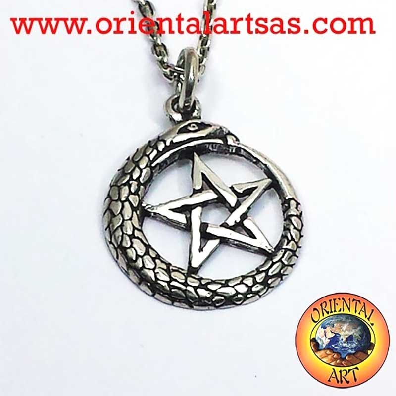 Ciondolo Argento 925 Ouroboros Pentacolo Serpente Eternità Protezione