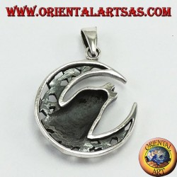 Silber Anhänger Wolf auf den Mond kauen