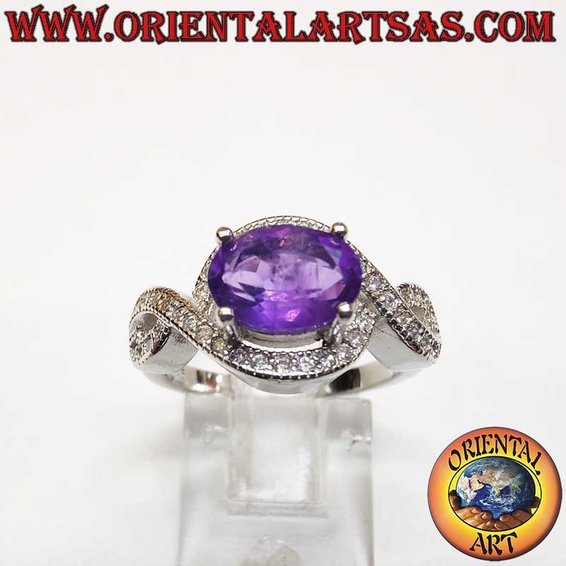 Anillo Alta Joyería Plata Rodinada Amatista Nudo Infinito Circones