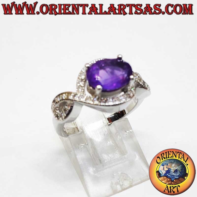 Anillo Alta Joyería Plata Rodinada Amatista Nudo Infinito Circones