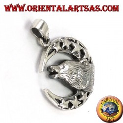 Silver Pendant Wolf chewing to the moon
