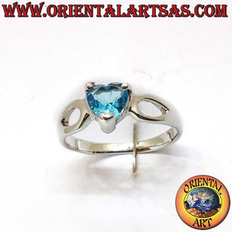 925 Silver Ring Blue Topaz Heart Pierced Droplets | Oriental Art