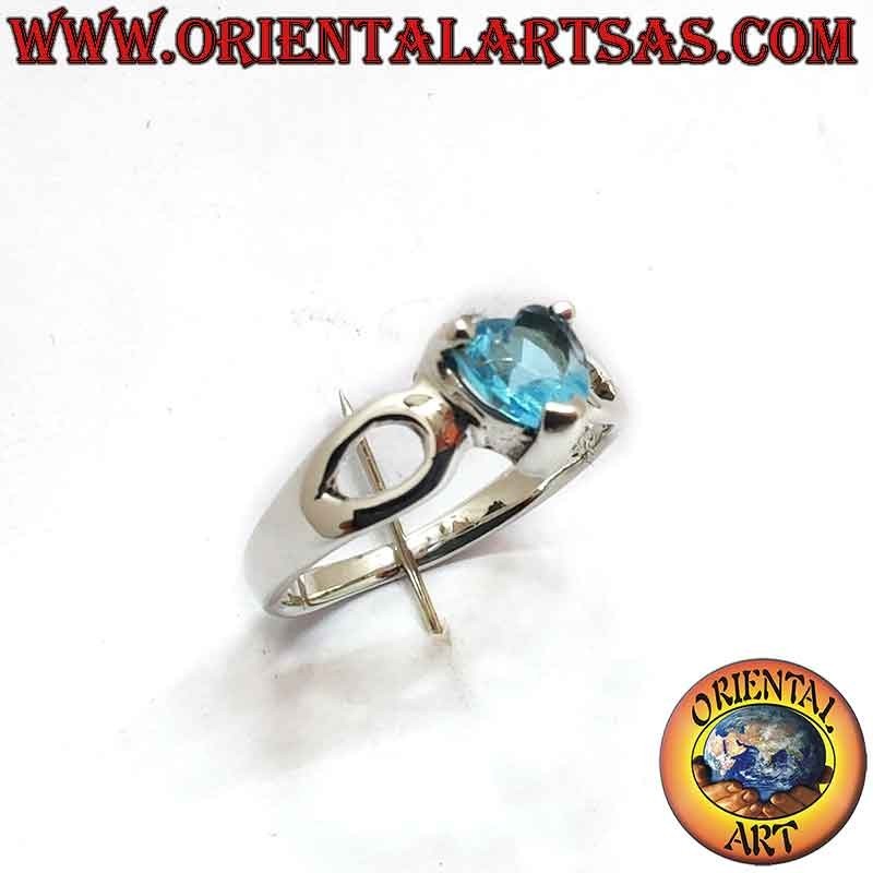 Anillo Plata 925 Corazón Topacio Azul Gotitas Caladas| Oriental Art