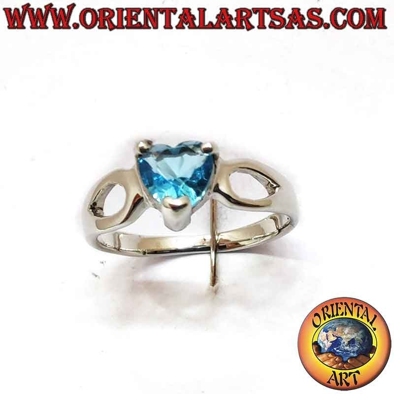 925 Silver Ring Blue Topaz Heart Pierced Droplets | Oriental Art