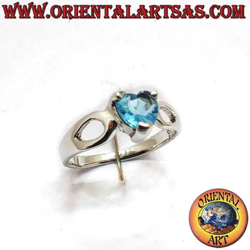 Anillo Plata 925 Corazón Topacio Azul Gotitas Caladas| Oriental Art