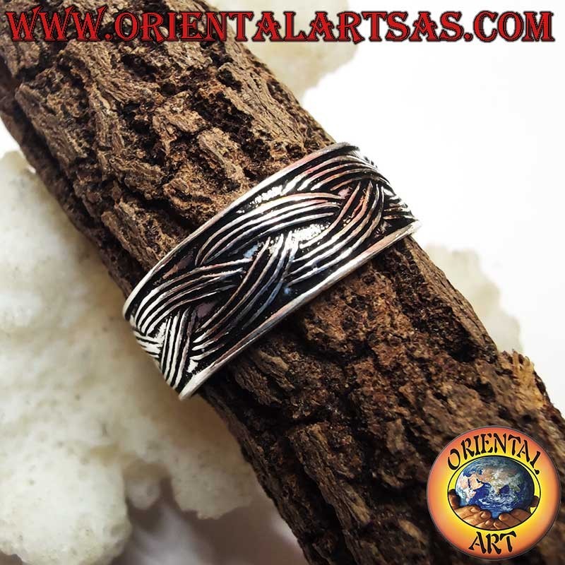 925 Silver Braided Chiseled Ring Adjustable Toe Midi | Oriental Art