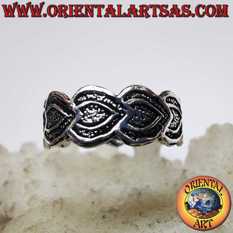 Anello Argento 925 Cuori in Fila Cesellati Regolabile Piede Falange