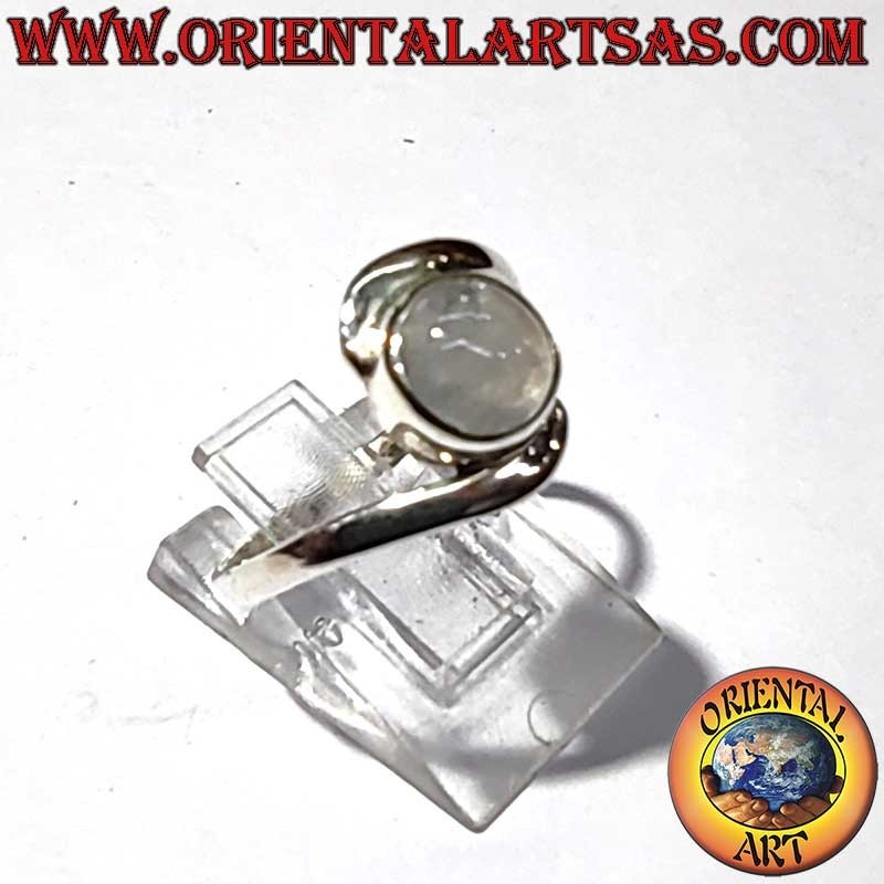 Ring aus 925er Silber mit Regenbogenmondstein, blau fluoreszierend