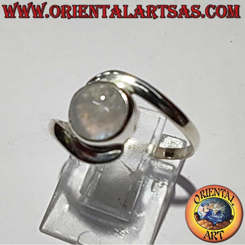 Ring aus 925er Silber mit Regenbogenmondstein, blau fluoreszierend