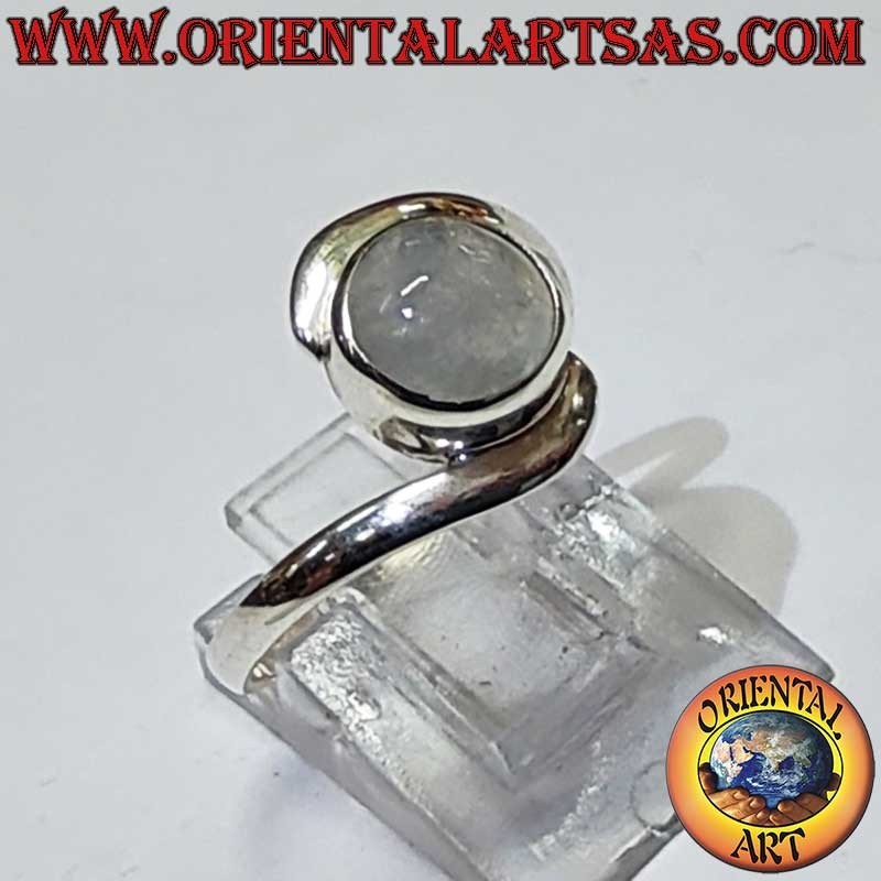 Ring aus 925er Silber mit Regenbogenmondstein, blau fluoreszierend